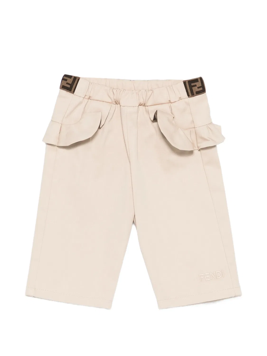 Брюки с оборками и логотипом Fendi Kids, нейтральные цвета