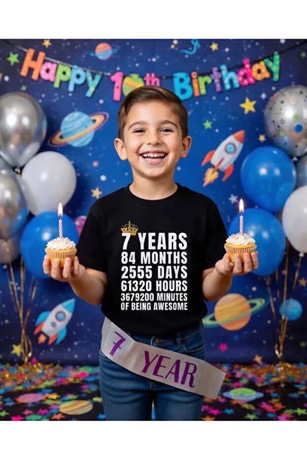 Детская футболка для мальчиков с принтом Birthday Concept Teknik, Black-5