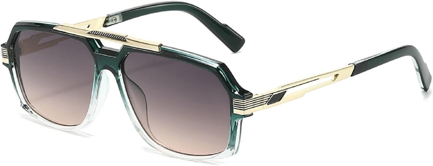 

Ретро-солнцезащитные очки с двойной перемычкой для женщин, квадратной формы, модные градиентные оттенки, защита от УФ-излучения UV400, мужские солнцезащитные очки-пилот mincl, Green Gray