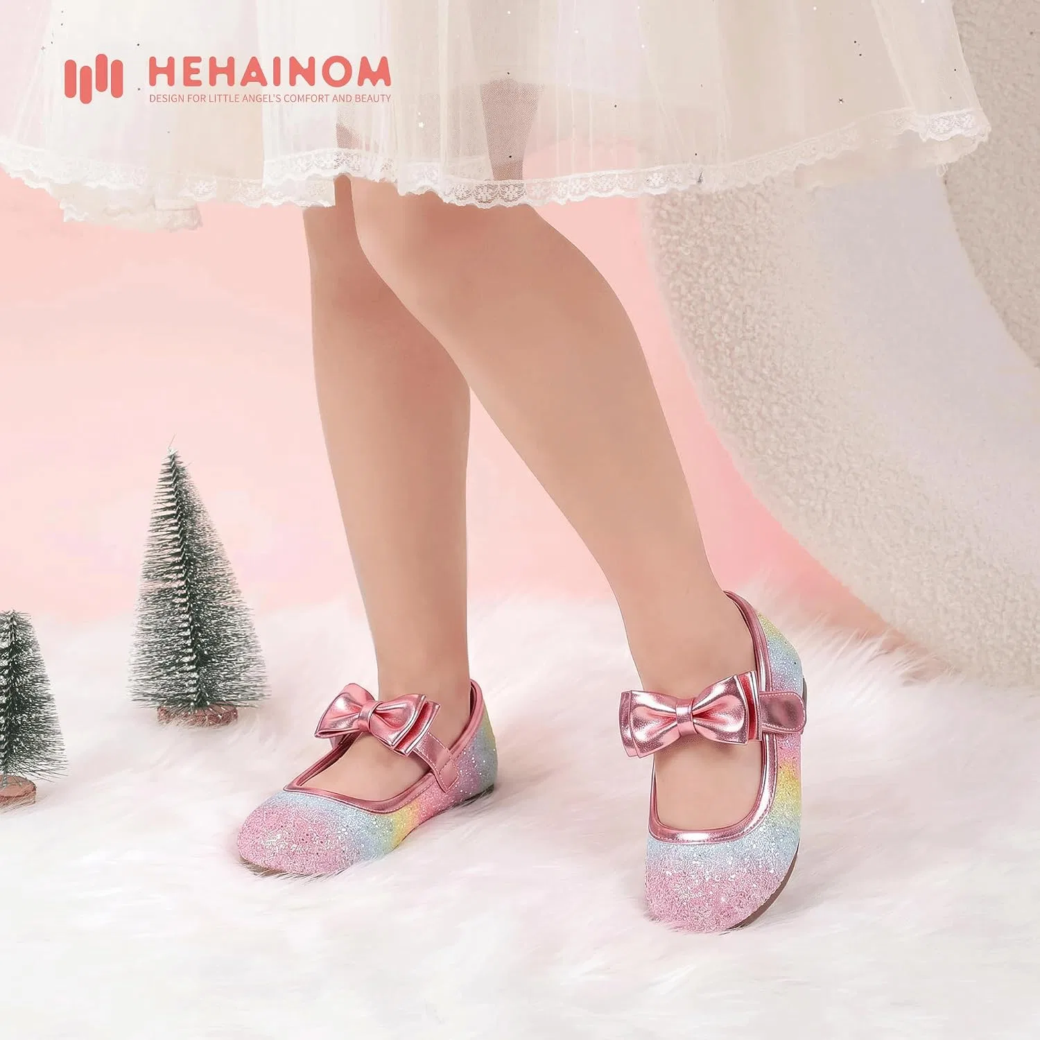 Детские балетки для девочек с цветочным принтом Hehainom, Rainbow Sequin — фото 2