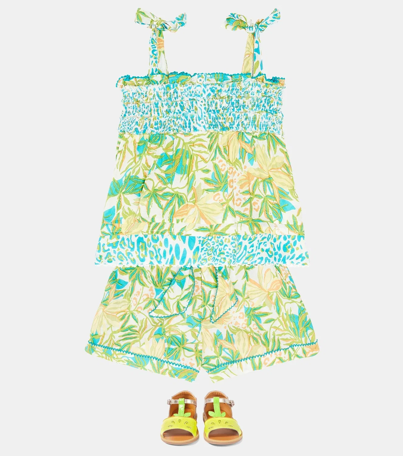 Шорты с цветочным принтом Rachel Poupette St Barth Kids, Green Orchid — фото 2