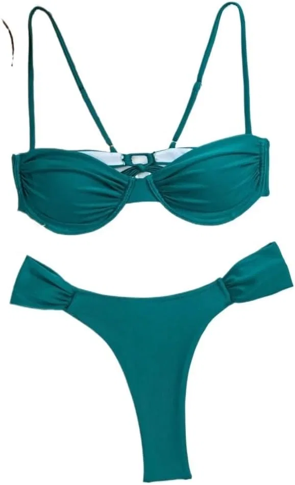 Женский бикини-сет с завышенной талией Push Up, Dark Green