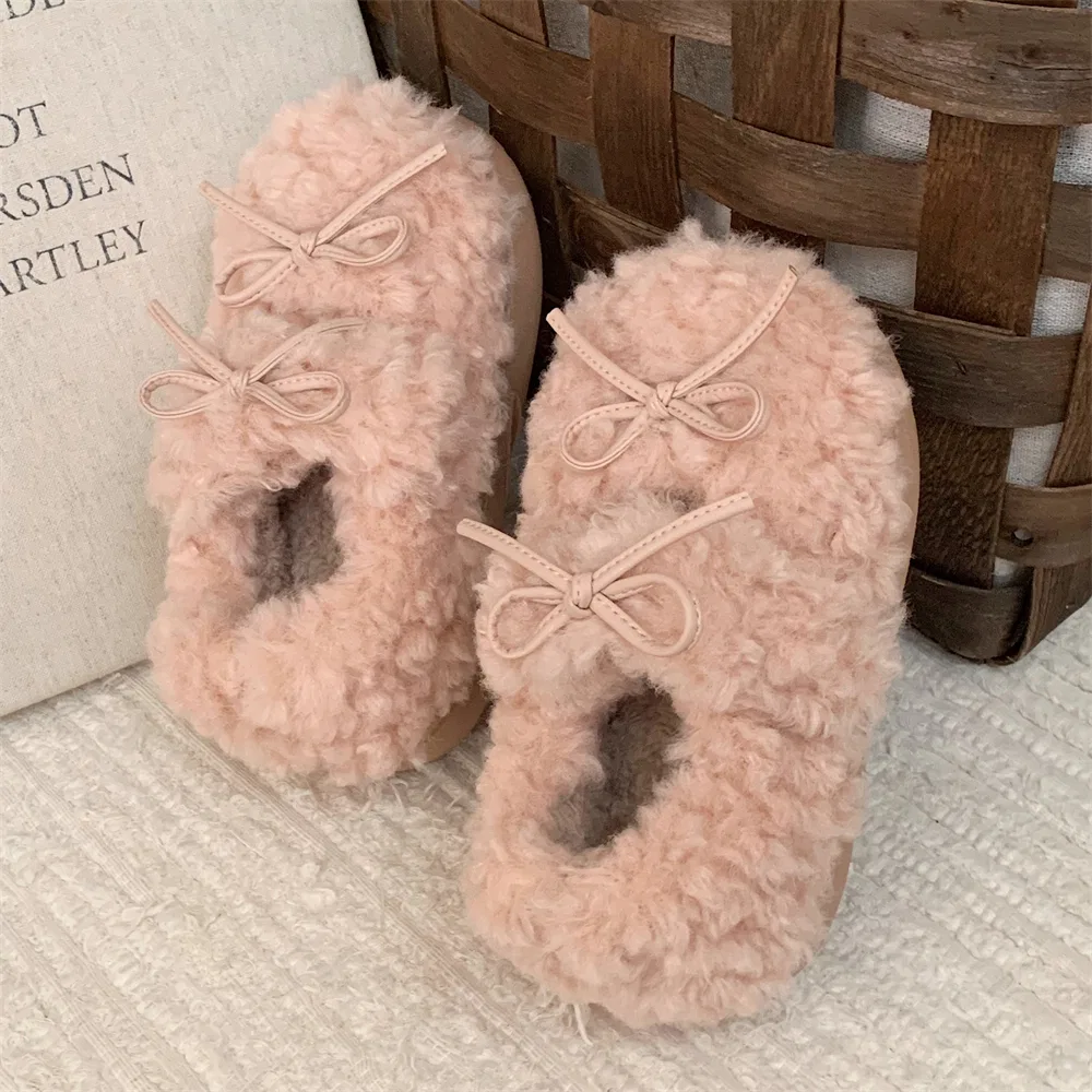 Детские теплые тапочки с бантом модель Korean Bowknot XIXITIAO, Khaki — фото 4