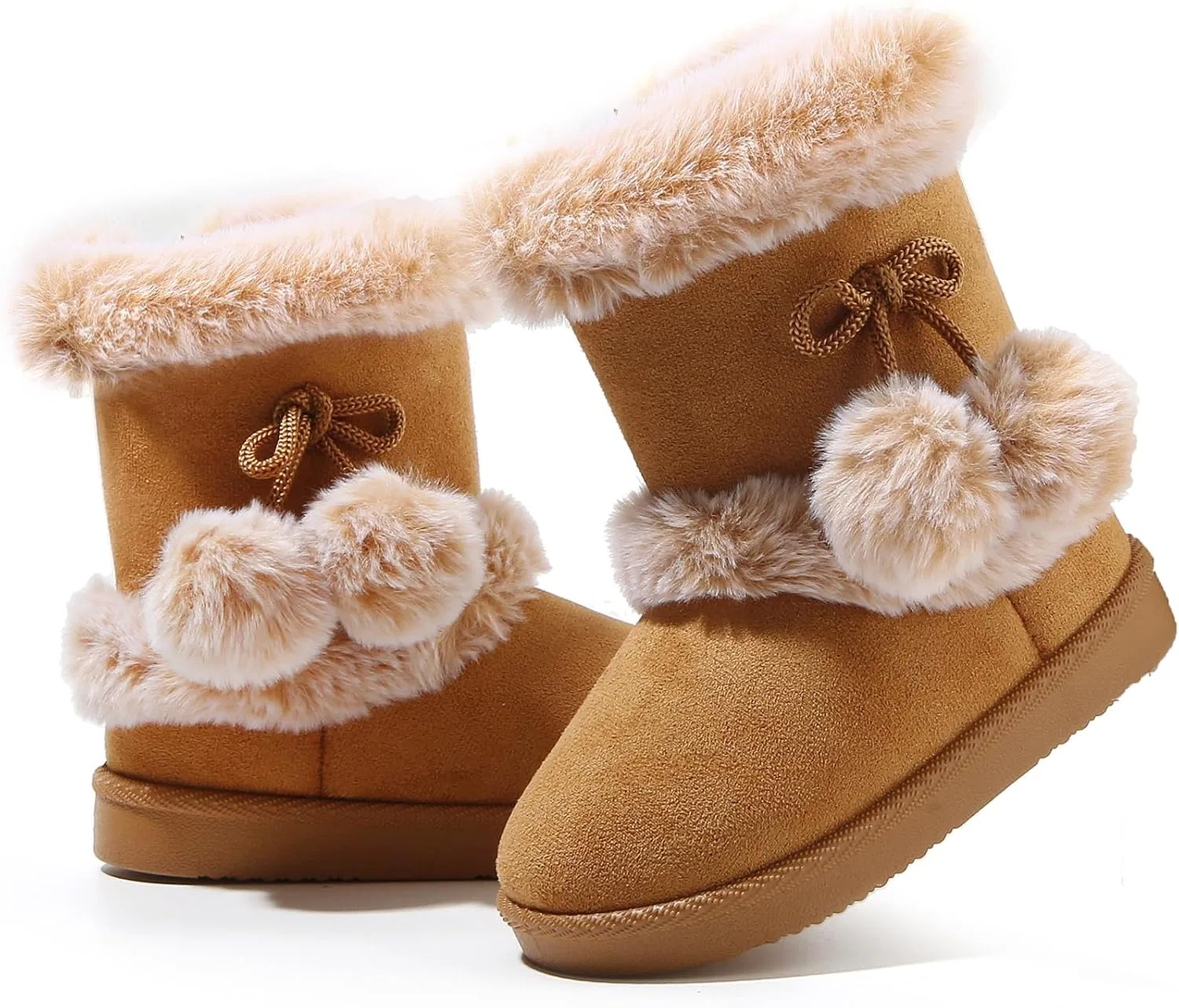 Детские зимние ботинки для девочек и мальчиков с принтом Femizee, Chestnut Pom Zip — фото 2