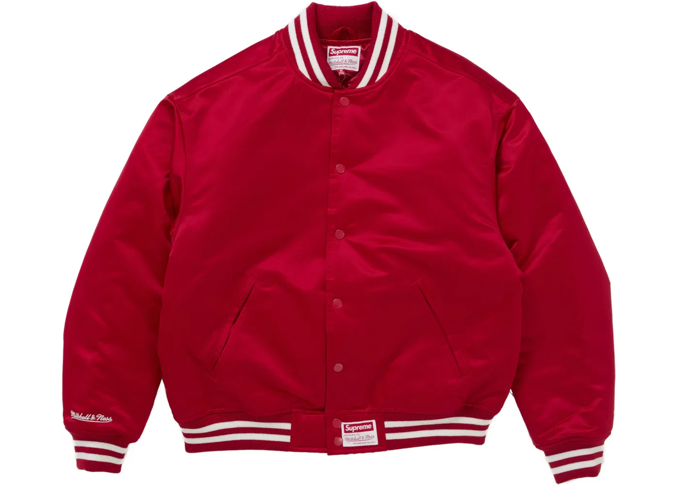 Мужская куртка-бомбер из сатина Mitchell & Ness Supreme, Red — фото 3
