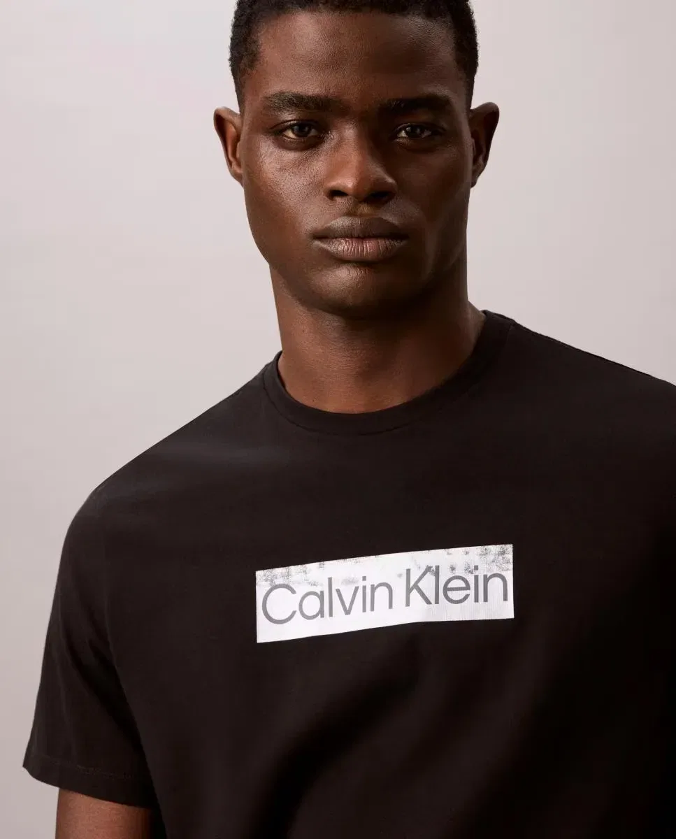 Мужская футболка хлопковая с принтом Calvin Klein, Negro — фото 3