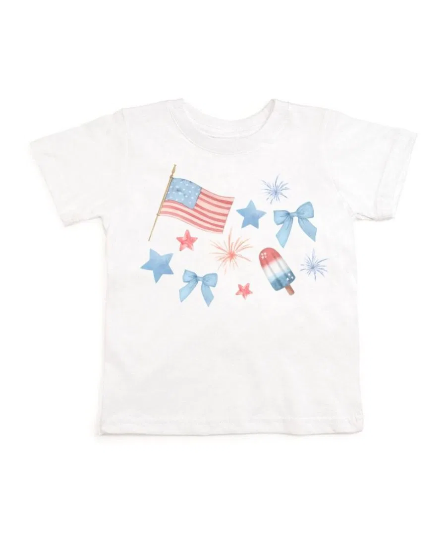 Детская футболка с коротким рукавом с принтом Patriotic Watercolor Sweet Wink, White
