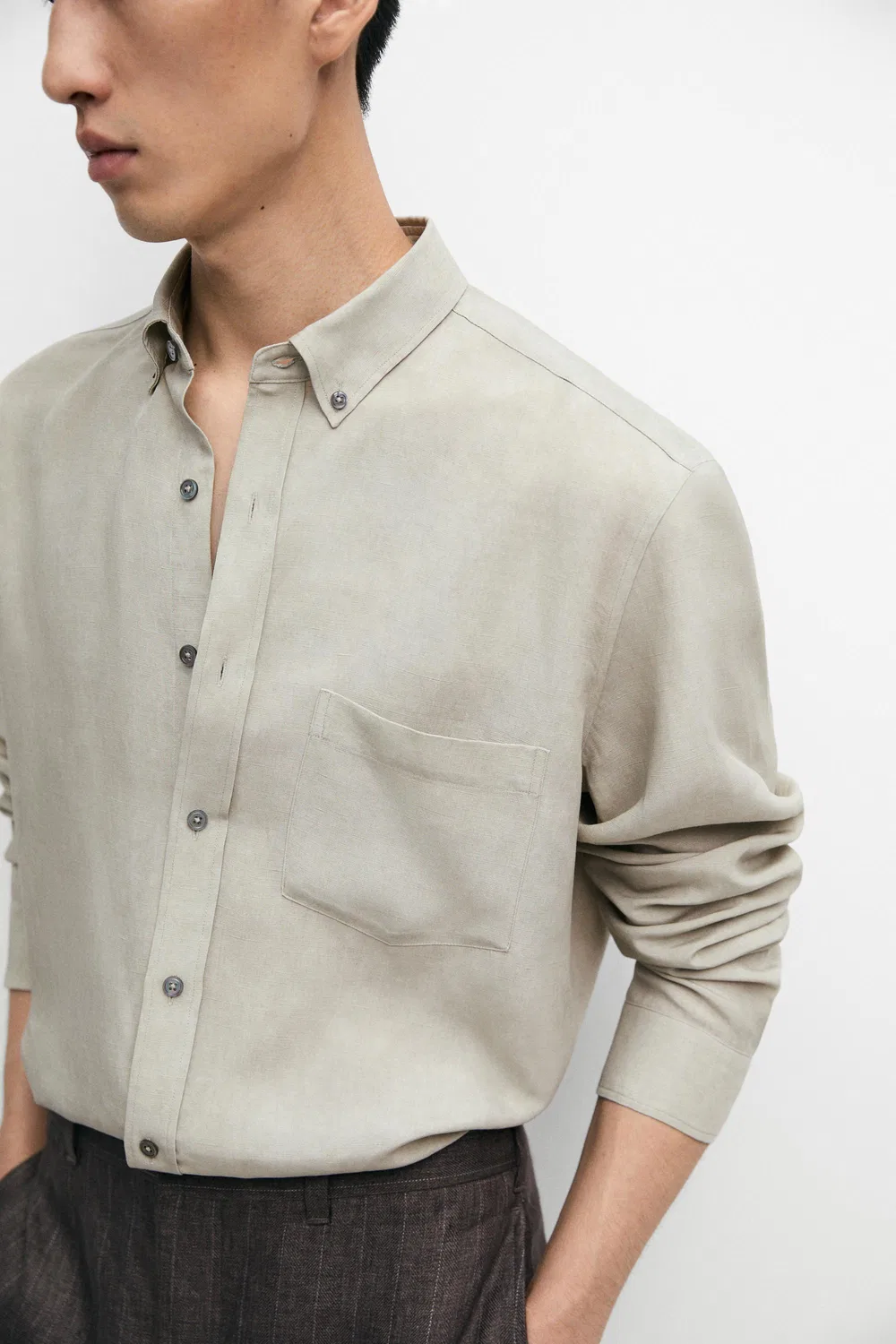Рубашка Massimo Dutti, свободная, прямого кроя, зеленый — фото 4
