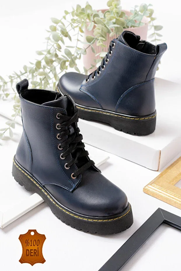 Детские ботинки для девочек кожаные с принтом Genuine leather sewn to orthopedic sole waterproof keeps warm unisex children's daily boots Lina Step, Navy Blue