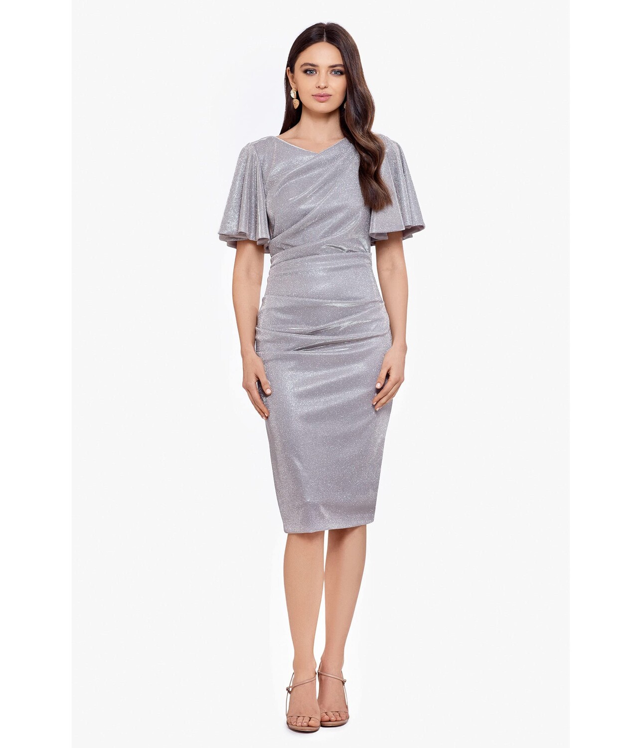 

Платье Betsy & Adam, Short Glitter Flutter Sleeve