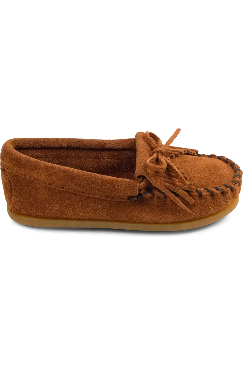 Детские мокасины с бахромой и отстрочкой Kilty Driving Shoe Minnetonka, коричневый — фото 2