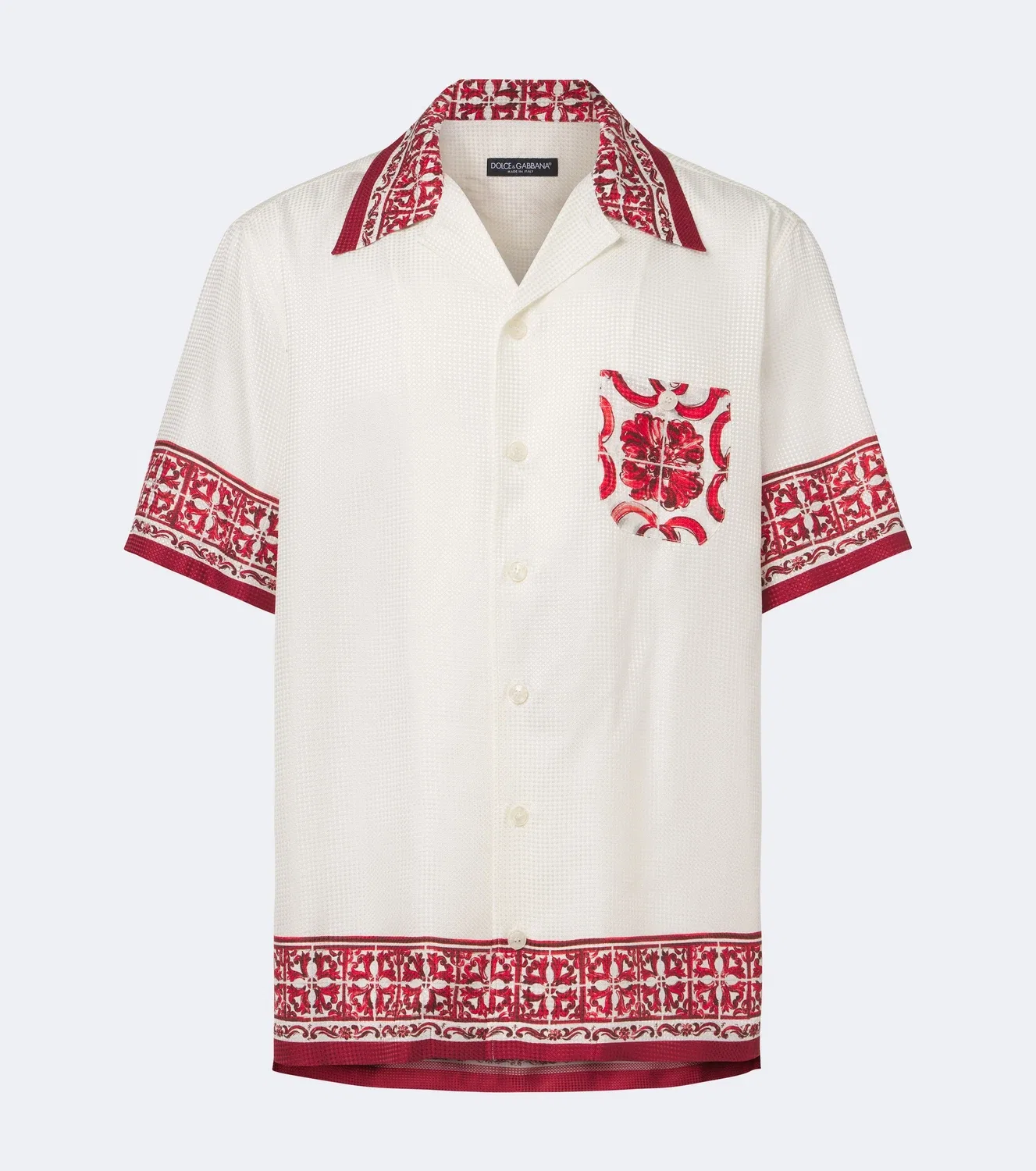 Шелковая жаккардовая рубашка с майоликой Dolce & Gabbana, белый