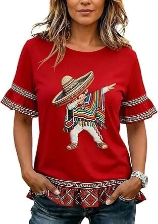 Женская футболка с принтом Cinco De Mayo, красный