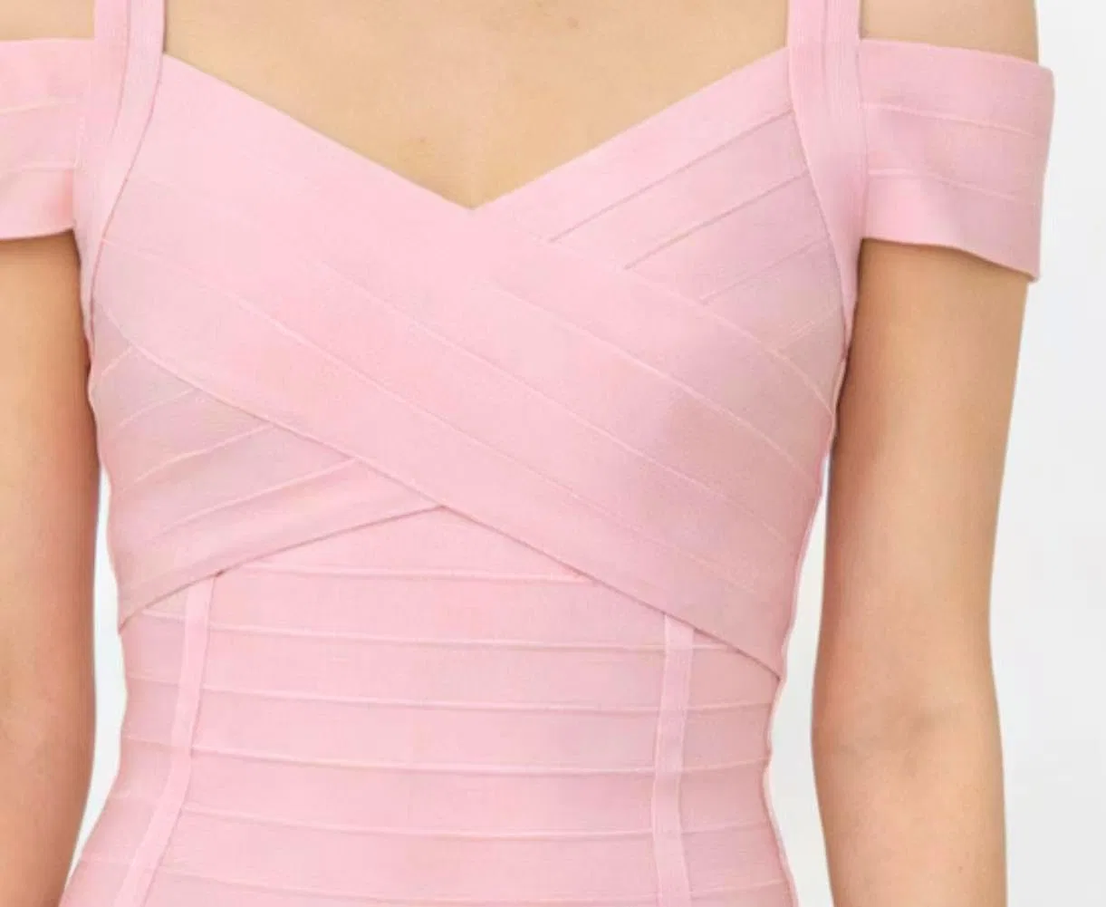Женское облегающее платье с открытыми плечами Bodycon, Pink — фото 2