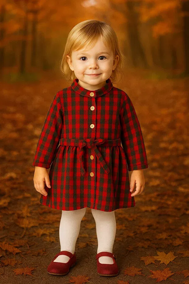 Детское платье для девочек с принтом Woodcutter Fabric Monthly Dress Canmana Kids&Baby, Red Navy Blue