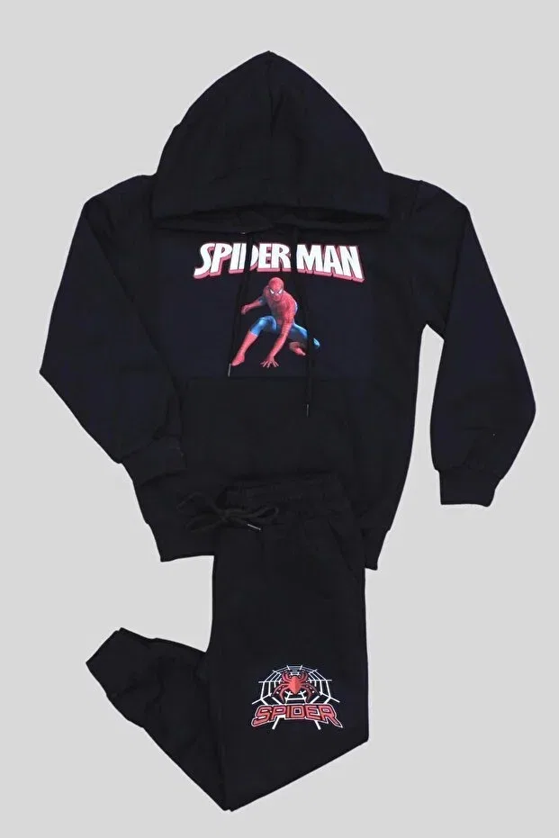 Детский комплект спортивного костюма для мальчиков с принтом Denim-Tyrannosaurus-Spiderman Ya Ko Kids, Black-Gray — фото 4