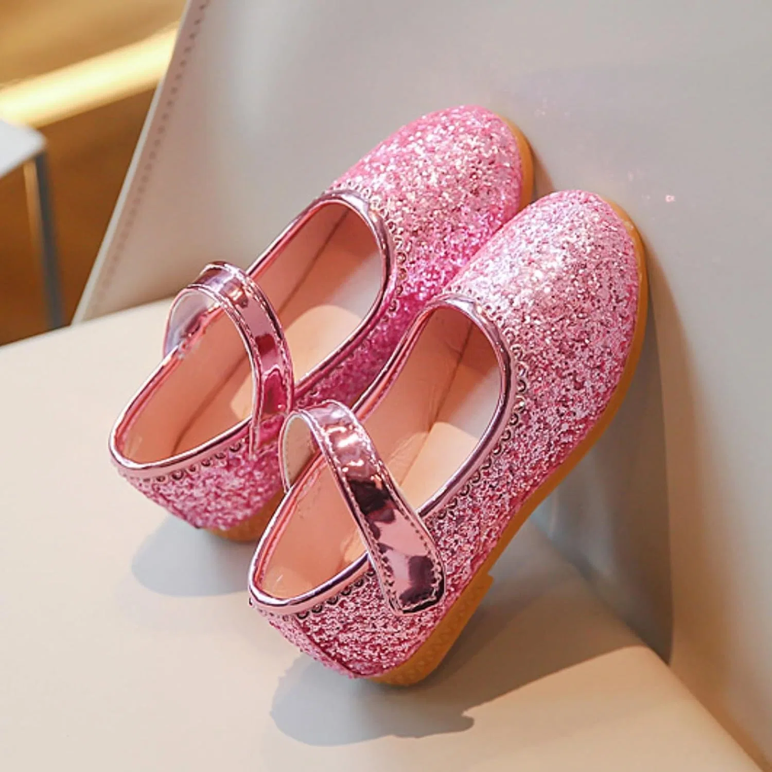 Детские туфли Мэри Джейн с блестками для девочек Flower Girl Glitter Flats, Pink — фото 3