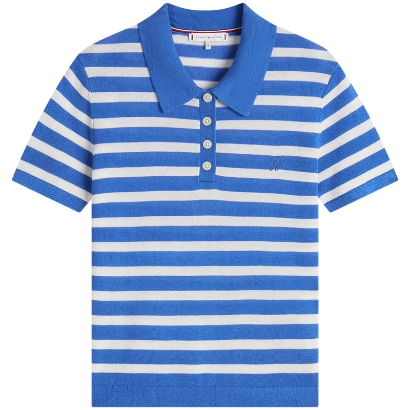 Женское поло с полосатым принтом Tommy Hilfiger, Blue White Stripes