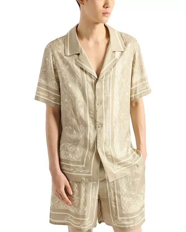 Мужская рубашка с коротким рукавом Balmain, Dark Beige