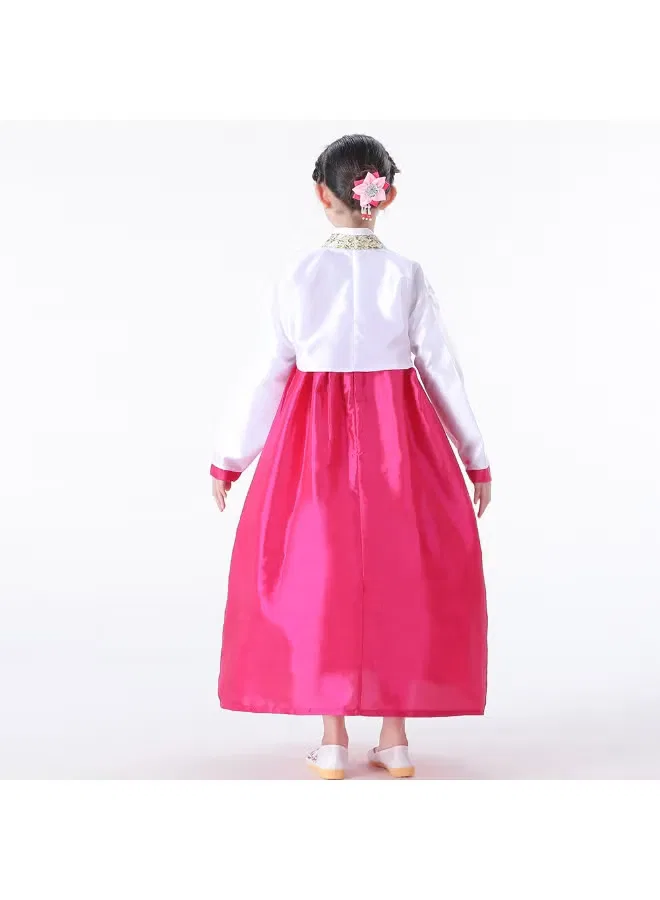 Костюм ханбок с шелковой юбкой комплект Korean girls kids hanbok Al Aoyama, белый с розовым — фото 3
