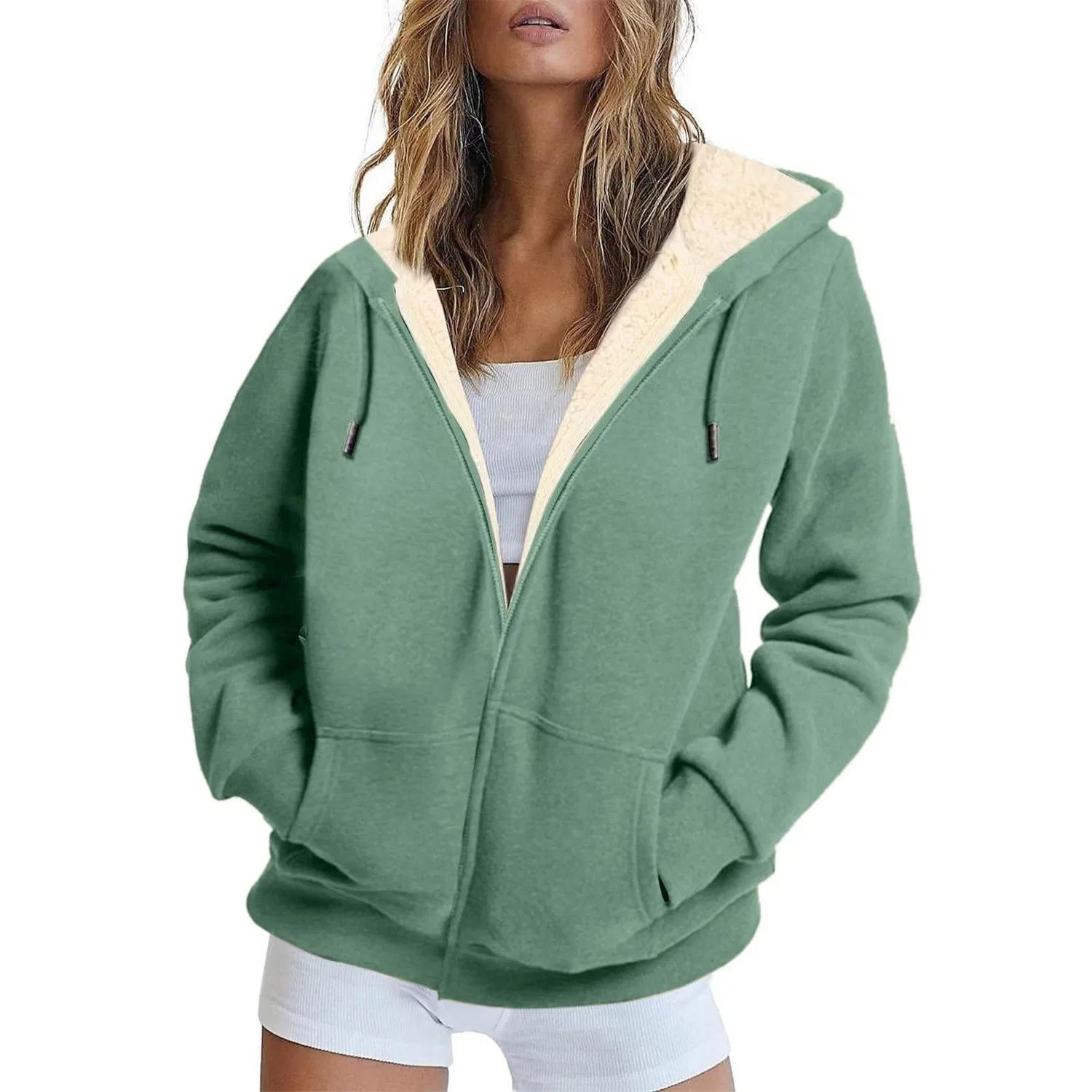 Женский худи на молнии с карманами Winter Warm Sweatshirts, A1verde