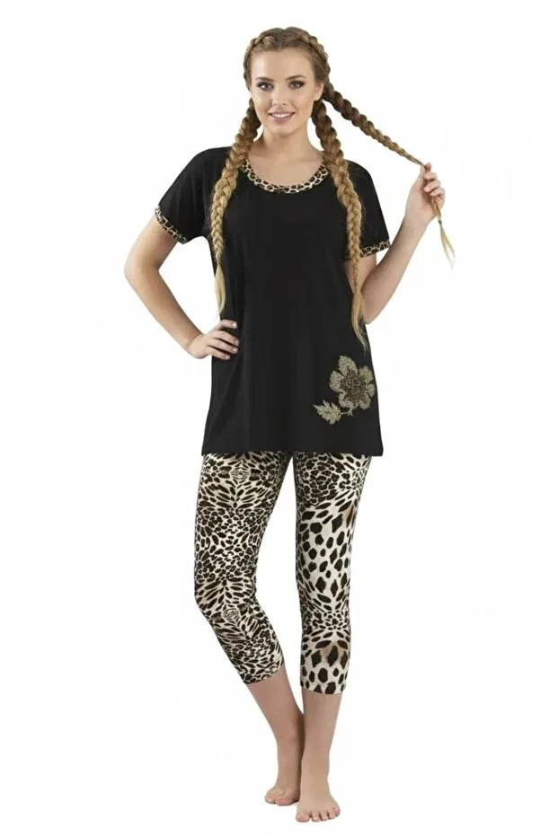 Детский комплект леггинсов с коротким рукавом с принтом Hmd women's leopard short leggings set 60012 under secret Melonika, Leopard