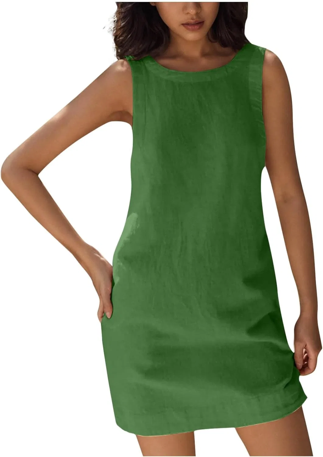 Женское мини-платье с открытой спиной Cotton Linen, Green-1