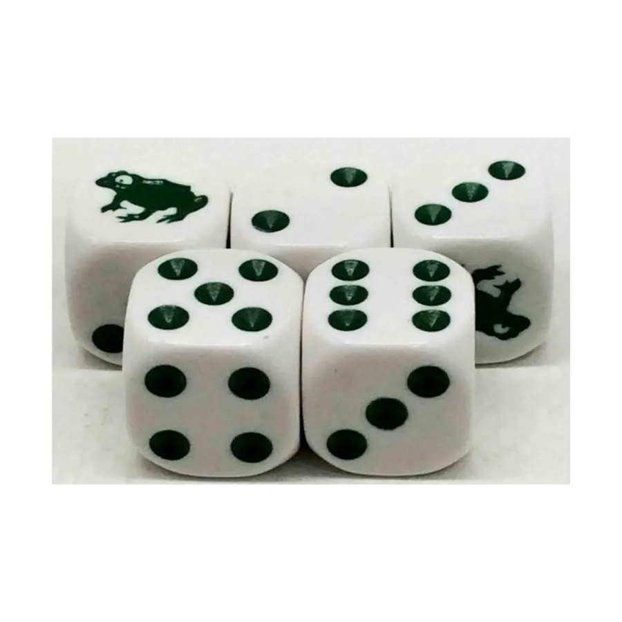 

d6 Кубики-лягушки, 16 мм — белые с темно-зелеными (5), Dice - Animal