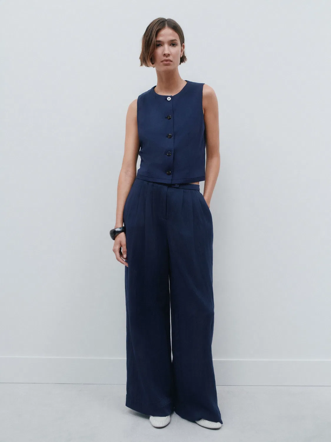 Жилет с пуговицами, модель Navy Blue Button Front Next, темно-синий — фото 2