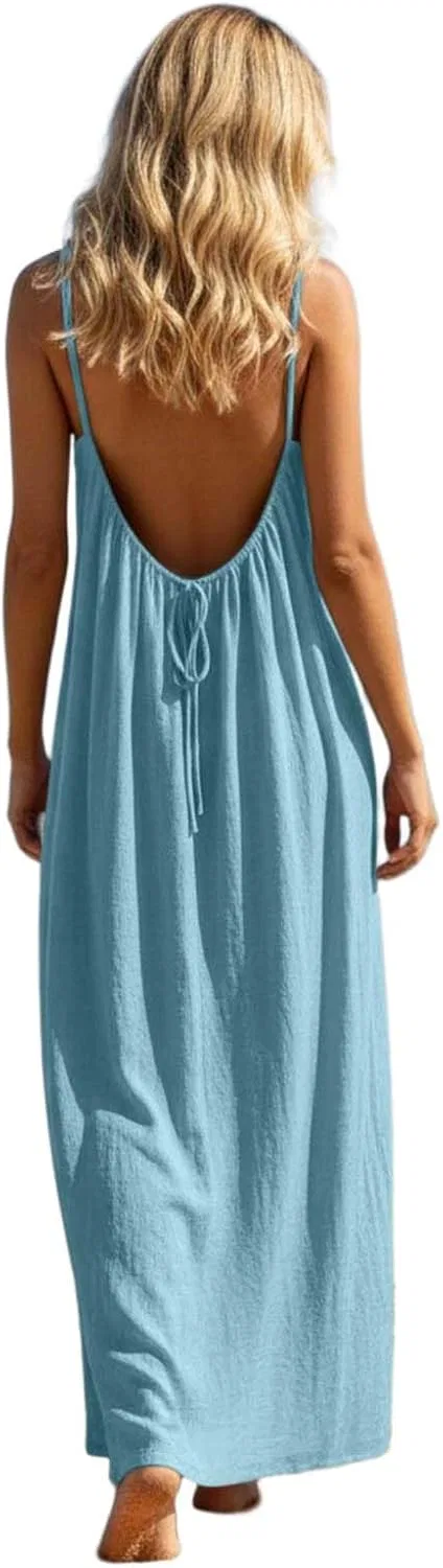 Женское летнее платье на бретельках backless, Blue