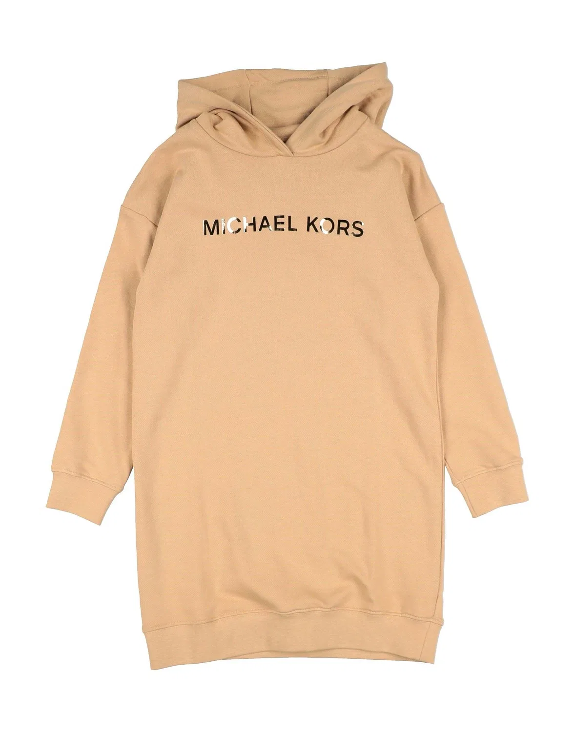 Детское платье для девочек из французского футера с капюшоном Michael Kors Kids, бежевый