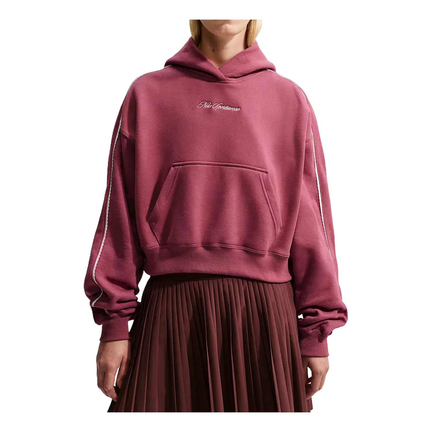 Женское худи Studio Fleece Medium Weight Graphic Pack Cropped Hoodie 'Pink Smoke Sail' Nike, Pink Smoke/Sail