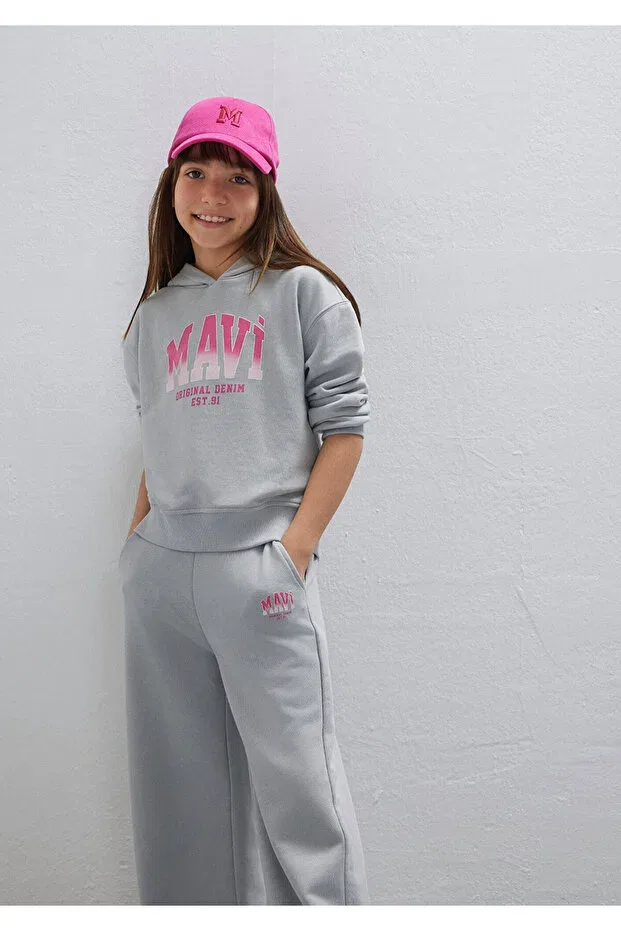 Детские свитшот с капюшоном с принтом Logo Printed Hooded Gray Sweatshirt 7s10179-70075 Mavi, Gray