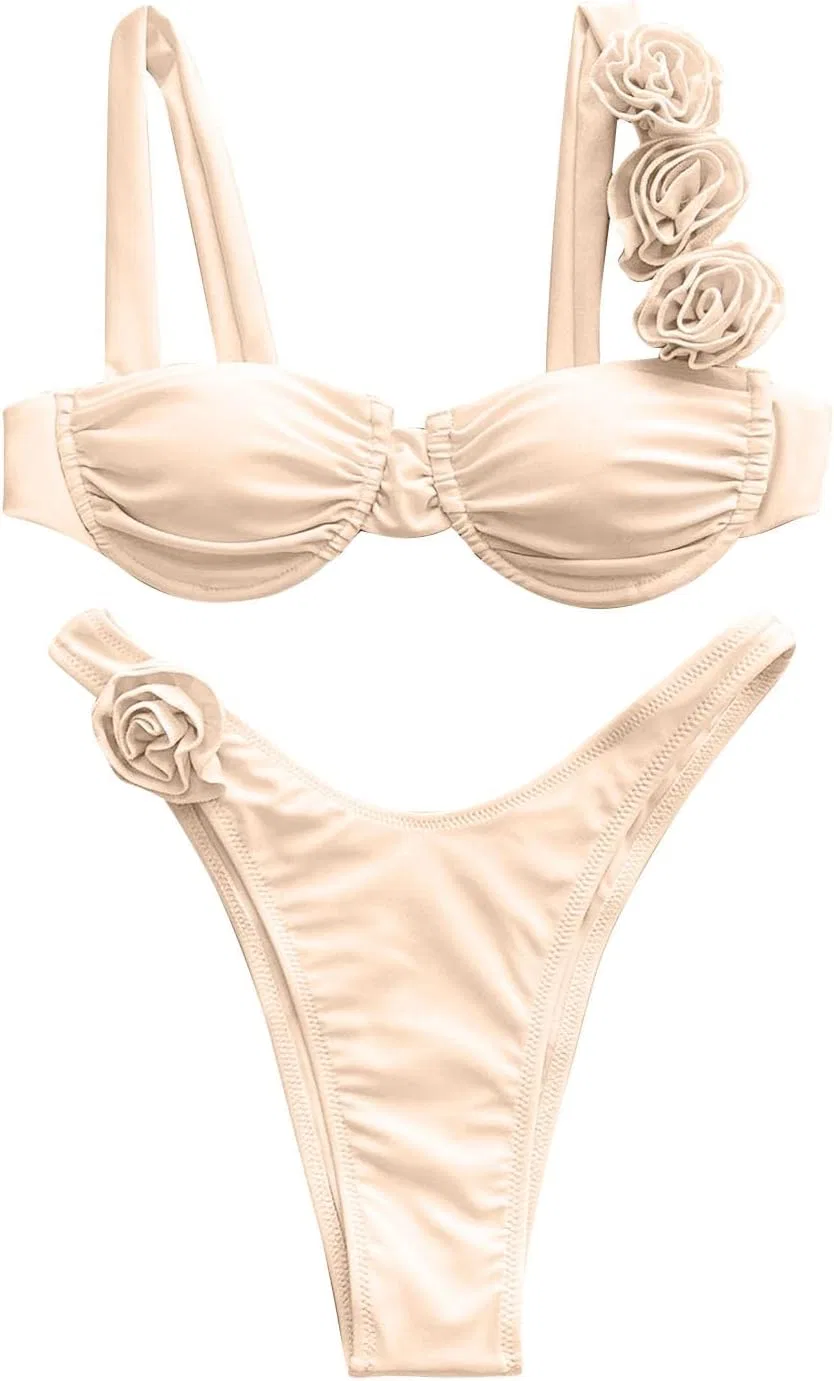 Женский бикини-сет с 3D цветами Push Up, White