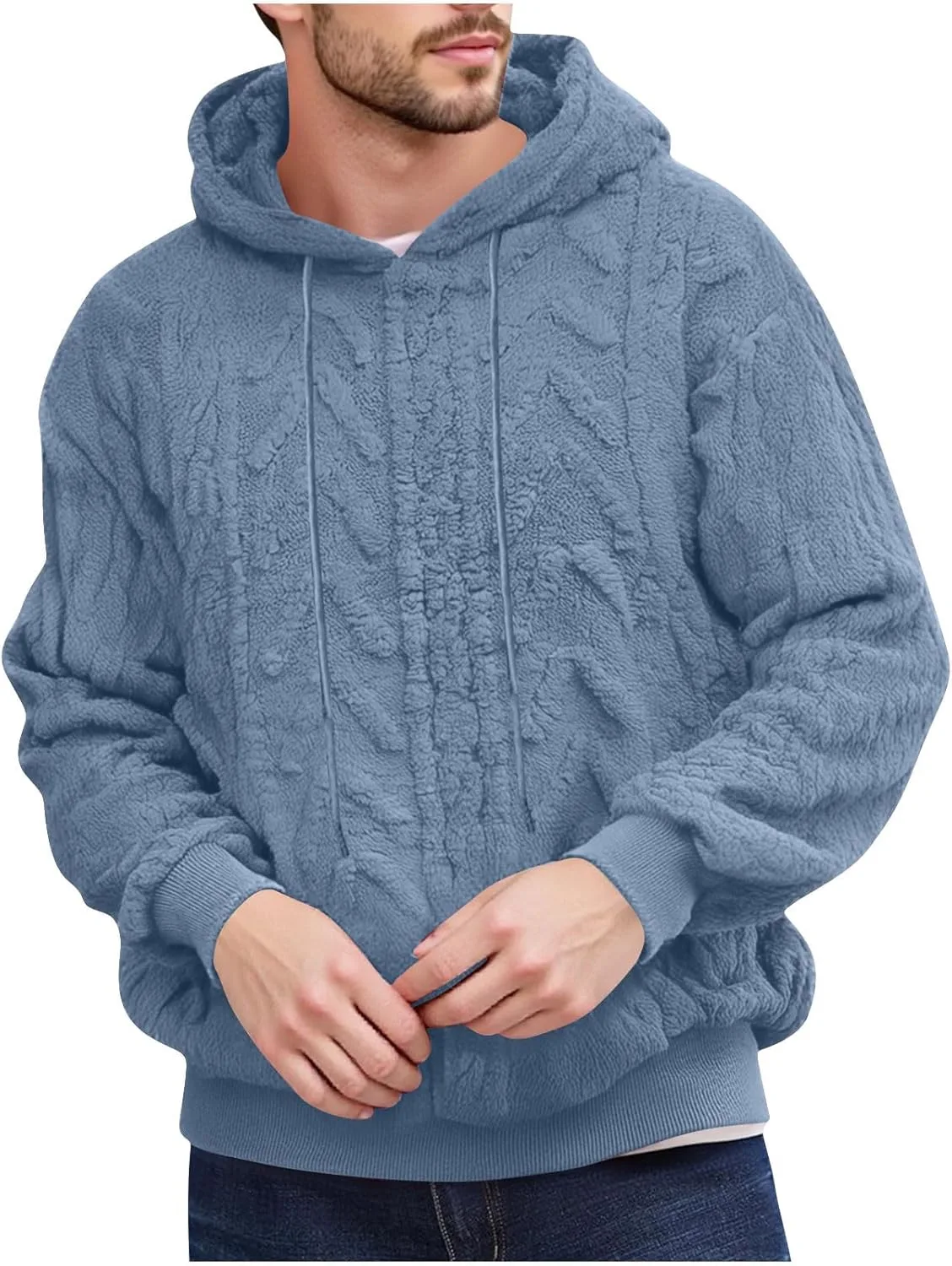 

Мужской текстурированный флисовый худи с длинными рукавами и резинками