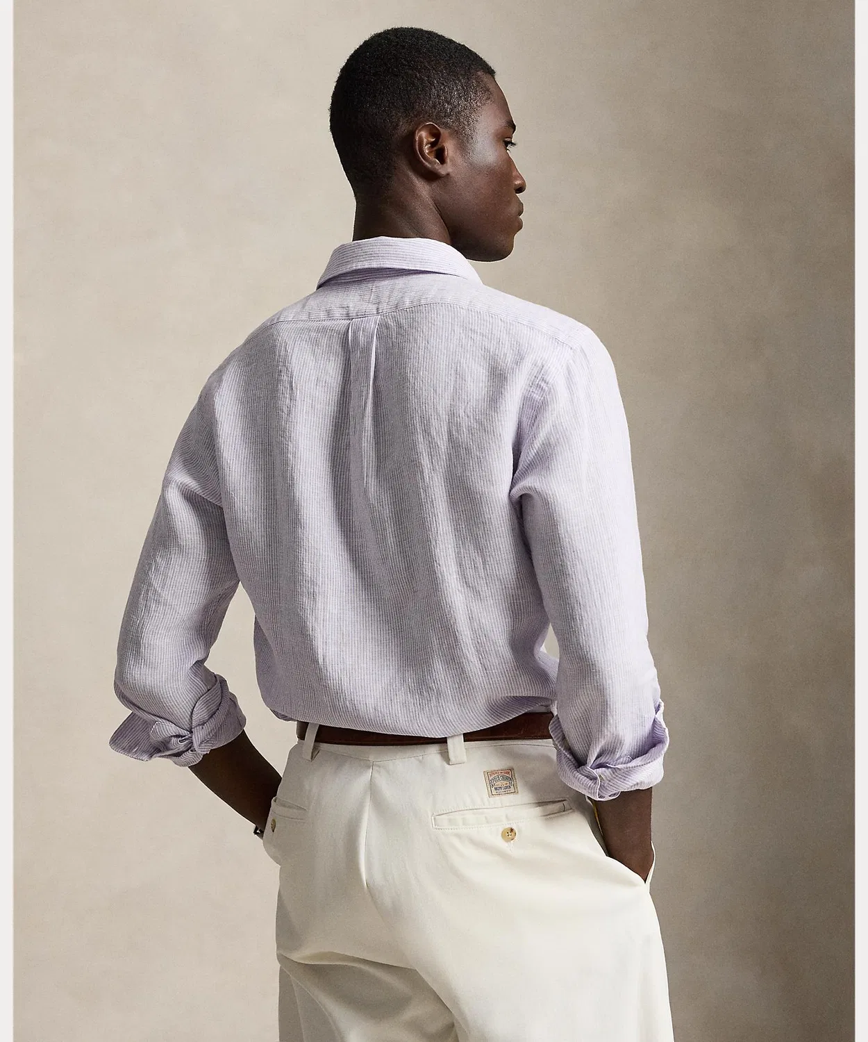 Мужская рубашка с длинным рукавомиз льна в полоску Polo Ralph Lauren, Purple — фото 4