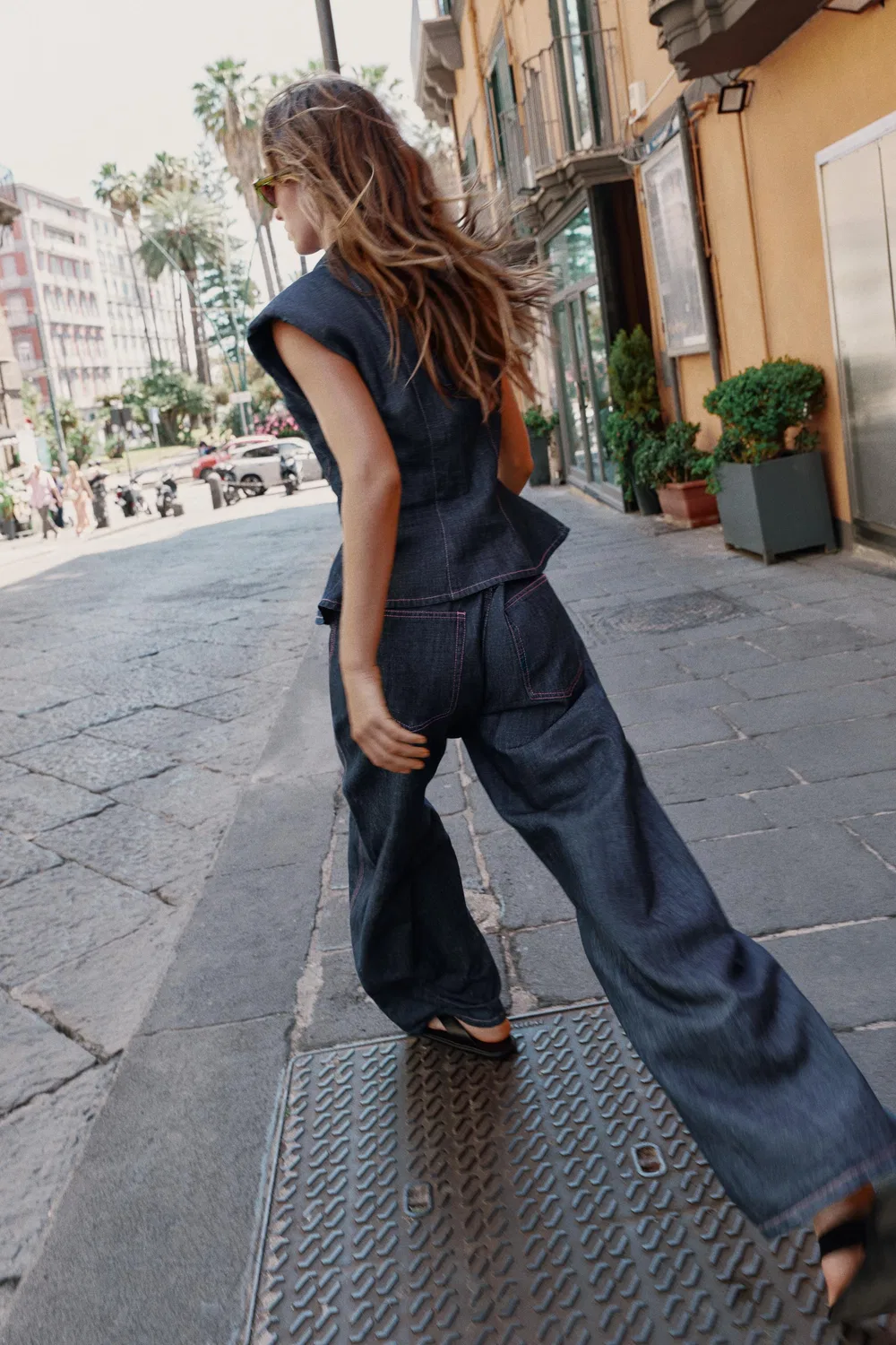 Льняные бочкообразные брюки ZARA, Indigo — фото 3