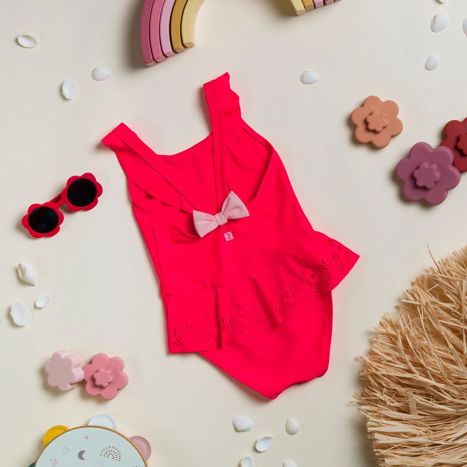 Детский купальник с юбочкой Badeanzug Baby/Kinder Rockchen, Decathlon, Флуоресцентное Ультра-Розовое — фото 3