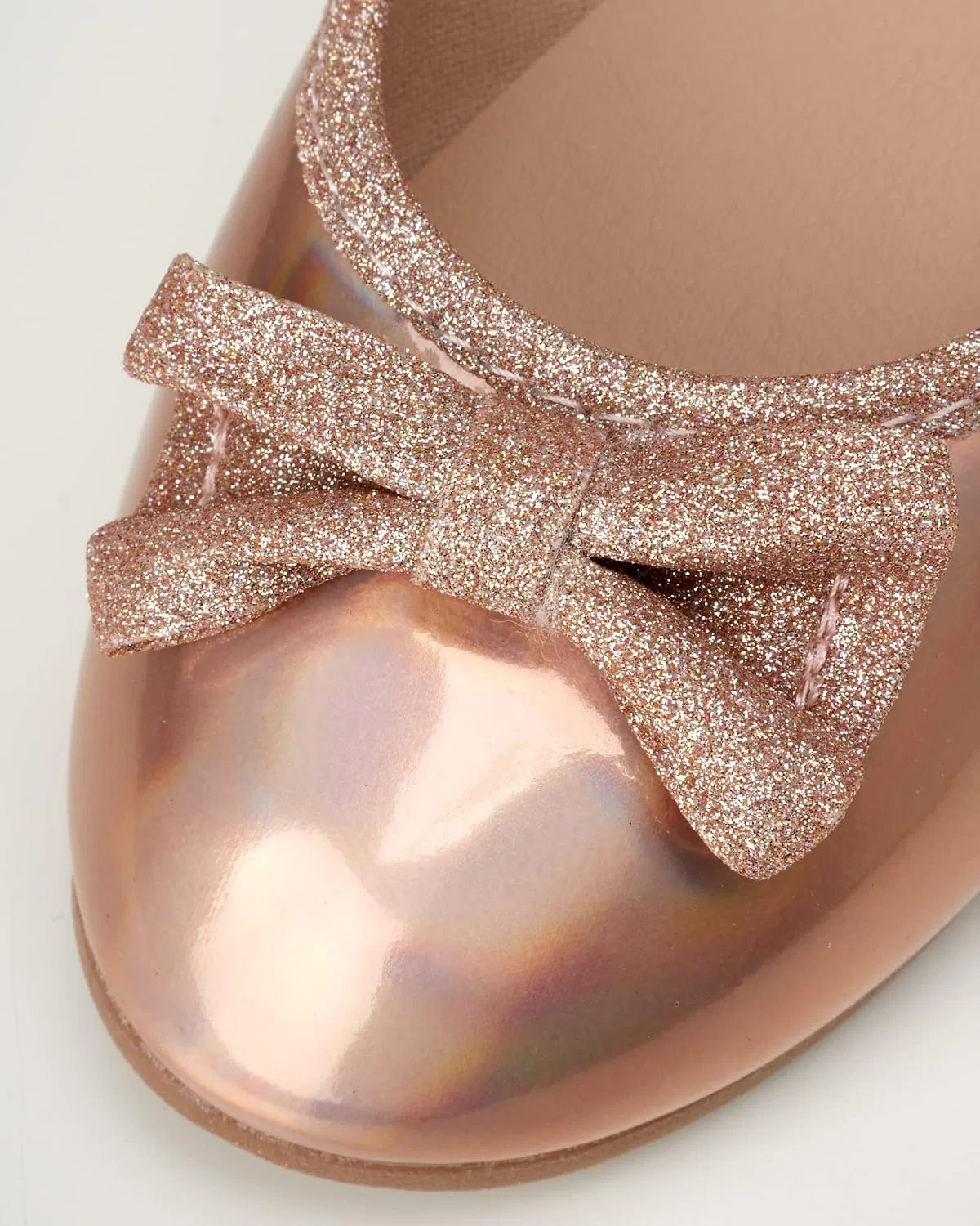 Детские туфли-балетки с блестящим бантом Classic Leatherette KENSIE GIRL, Rose Gold Glitter — фото 3