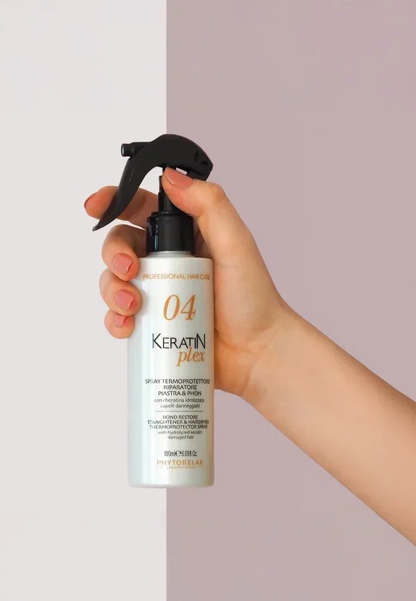 Спрей для волос термозащитный Keratin plex 04 bond restore straightener & hairdryer thermopro, Phytorelax, 180 мл — фото 2