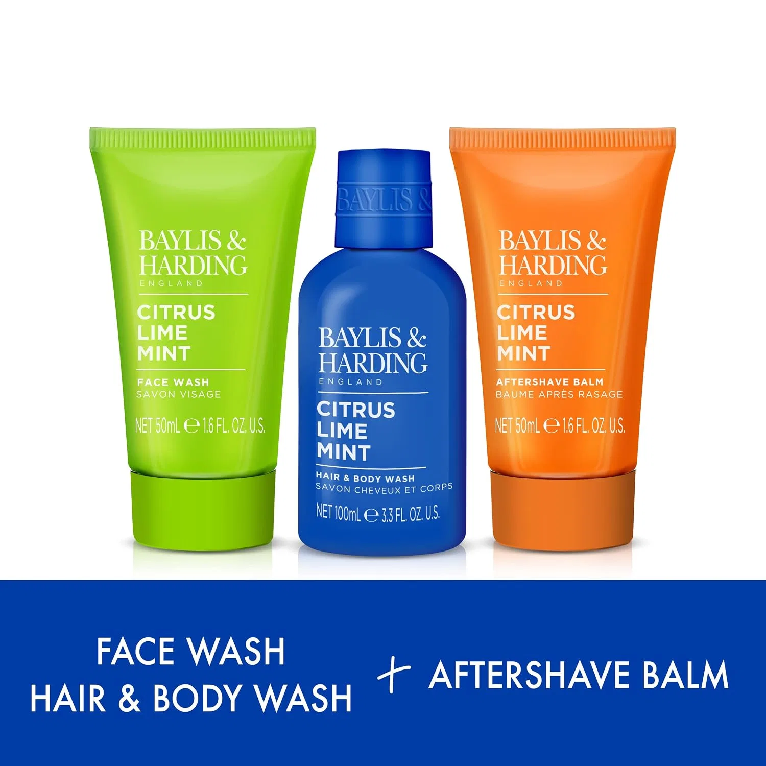 Набор косметики Baylis & Harding, Citrus, Lime & Mint, 100 мл + 50 мл + 50 мл, Голубой — фото 3