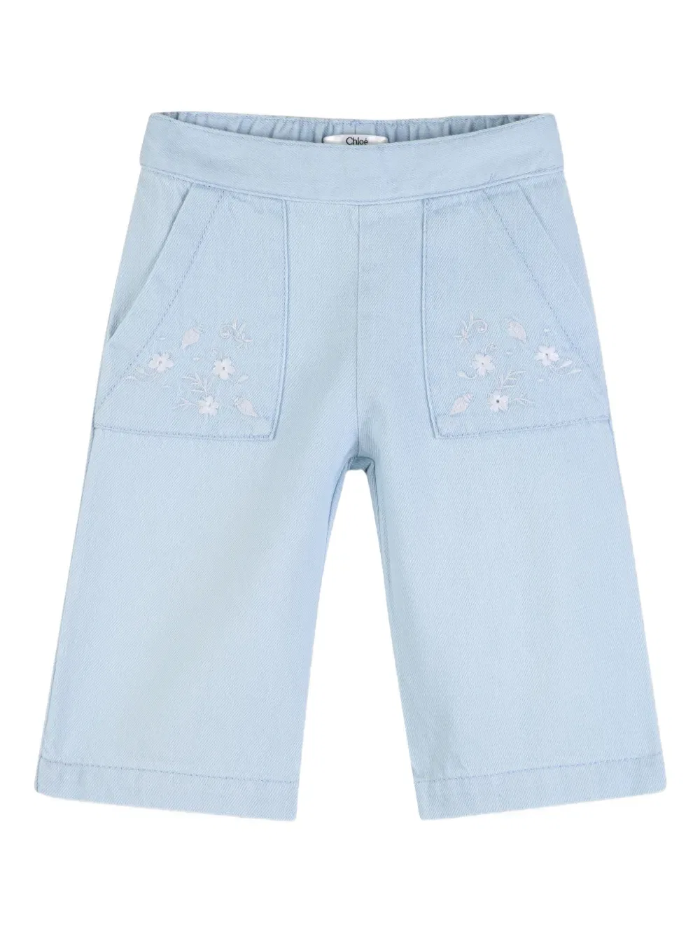 Джинсовые брюки с цветочной вышивкой Chloe Kids, синий