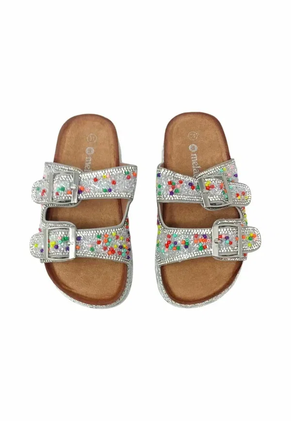 Сандалии с пряжкой и стразами Sandali ciabatta - mules Melania, light grey, светло-серый — фото 2