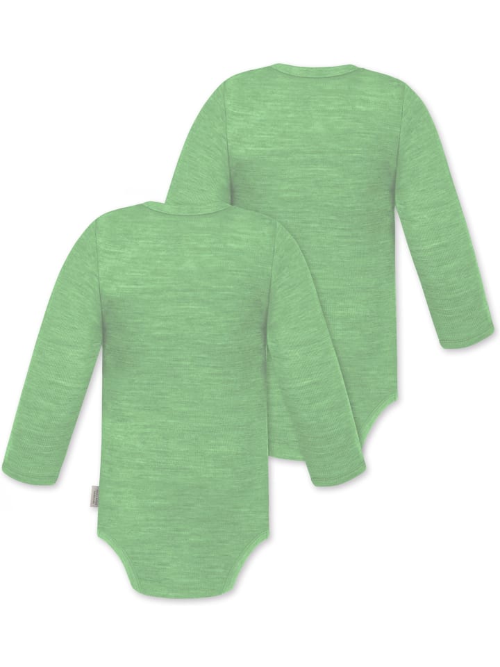Normani Outdoor Sports Комплект из 2 детских боди с длинными рукавами из мериносовой шерсти "Туай" зеленого цвета — фото 2