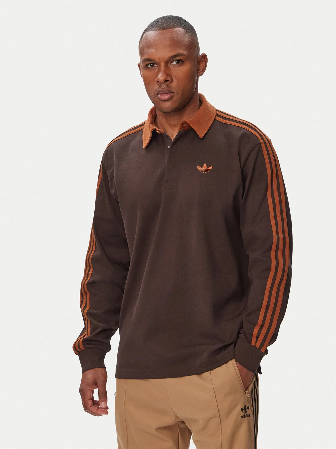 Мужская толстовка стандартного кроя Rugby Longsleeve Polo Adidas, коричневый