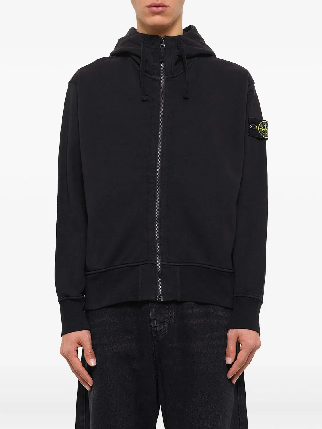 Худи на молнии из органического хлопка Stone Island, черный — фото 2