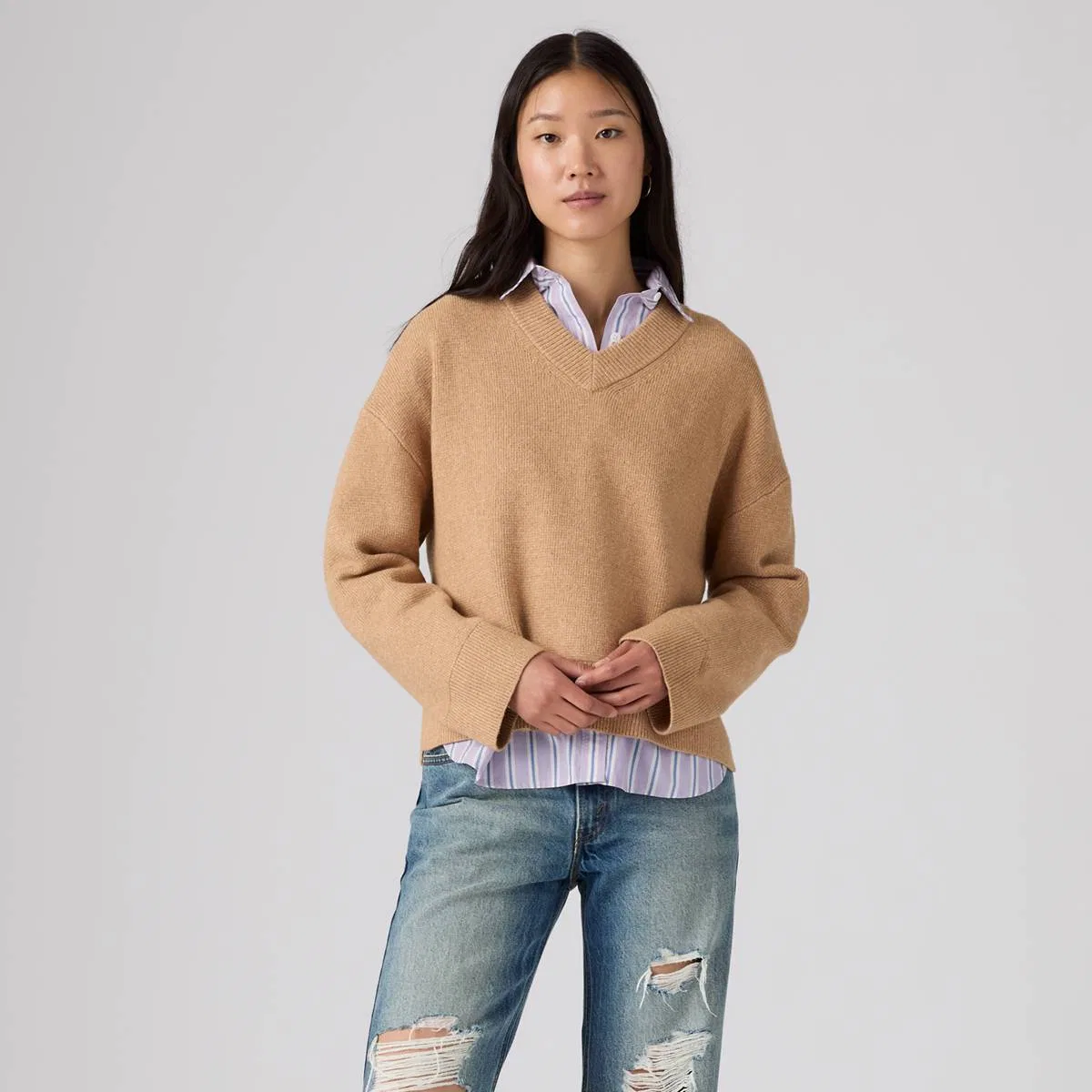 Очень мягкий свитер с V-образным вырезом Levi's, Tan - Tan — фото 3