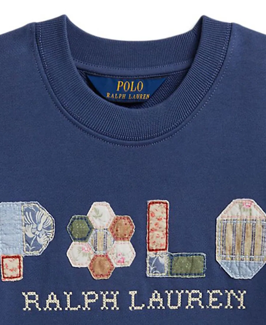 Детский свитшот из французского футера с аппликацией Patchwork-Logo Polo Ralph Lauren, Old Royal — фото 3