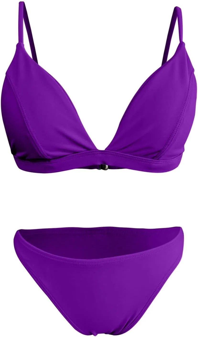 Женский бикини-сет с глубоким V-вырезом и высокой талией, Purple — фото 4