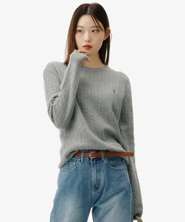 Свитер кабельной вязки из шерсти и хлопка, Polo Ralph Lauren, серый — фото 3